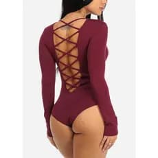 Body Feminino Decote Cruzado Nas Costas De Malha Manga Longa