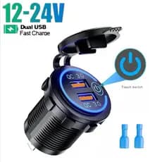 Tomada De Alimentação Dupla QC 3.0 Carregador Rápido USB Duplo Para Carro 12V/24V À Prova D'água Com Interruptor LED Adaptador De Carga Rápida Motocicleta