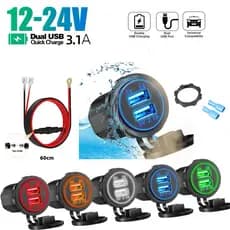 Carregador Duplo USB Para Carro 5V 3.1A Com Painel Adaptador De Energia À Prova D'água Tomada Visor Digital LED Veículos De 12V/24V Motocicleta Barcos