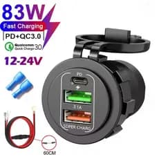 Carregador De Carro Tomada De Energia Duplo QC3.0 Usb & PD3.0 Carregamento Rápido Com Voltímetro Led À Prova Dwaterproof
