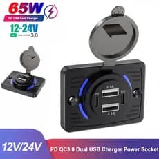 12V/24V Tomada De Carregador De Carro Duplo PD USB Carga Rápida Com Tampa Deslizante Adaptador De Painel De Saída Para C