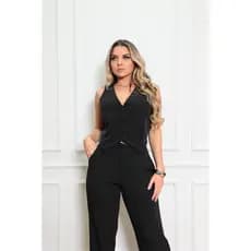 Conjunto Longo Calça/colete Alfaiataria Com Bolso Social