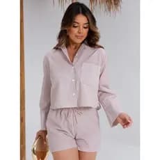 Conjunto Feminino Listrado - Camisa Oversized E Short Lançamento