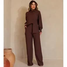 Conjunto Social Elegante Feminino Camisa E Calça Pantalona Alfaiataria 08