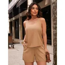 Conjunto Feminino Alfaiataria Blusa regata Shorts Com Elástico Elegante