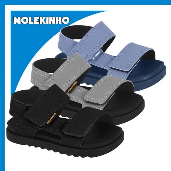 Sandália Papete Infantil Menino Molekinho Masculina Básica Conforto Dia a Dia Velcro Calce Fácil