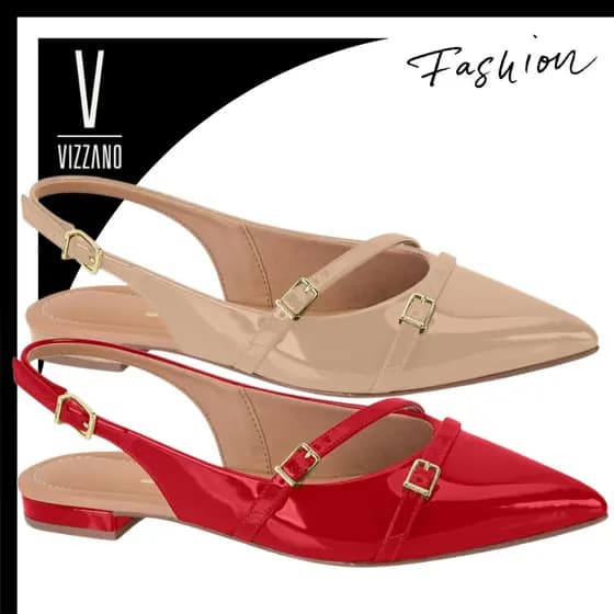 Sapatilha Vizzano Slingback Bico Fino Sapato Feminino Fivela Confortável Trabalho Casual