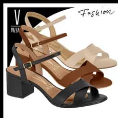 Sandália Vizzano Salto Bloco Médio Feminina Tira em X Palmilha Macia Comfy Fivela Ajustável Casual