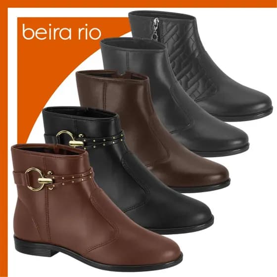 Bota Feminina Cano Curto Beira Rio Conforto Fivela Dourada Metalizada Clássica Casual