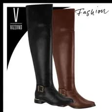 Bota Vizzano Over The Knee Feminina Cano Alto Salto Baixo Montaria Napa Conforto Zíper Fivela