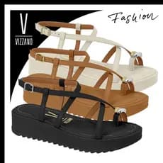 Papete Vizzano Sandália Flatform Tratorada Casual Tiras Finas Anel de Dedo Confortável Leve