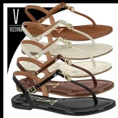 Rasteira Vizzano Feminina Pingente Dourado Fivela Flat Casual Conforto Dia a Dia Leve