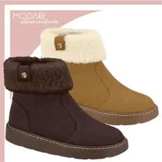 Bota Modare Cano Curto com Pelo Camurça Flatform Feminina com Zíper Ultraconforto