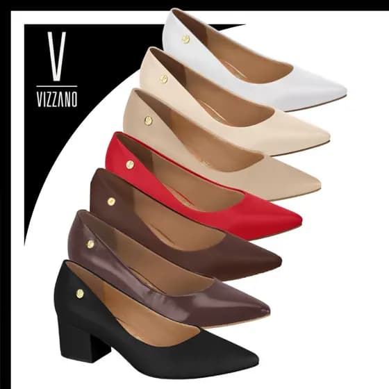 Scarpin Vizzano Feminino Salto Baixo Grosso Conforto Social Trabalho Original