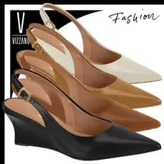 Scarpin Vizzano Anabela Slingback Sapato Feminino Napa Confortável Bico Fino Elegante Trabalho