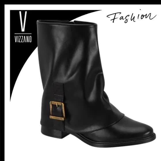 Bota Feminina Vizzano Texana Western Salto Bloco Confortável Elegante Casual Bico Redondo
