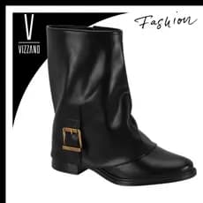 Bota Feminina Vizzano Texana Western Salto Bloco Confortável Elegante Casual Bico Redondo