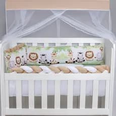 Kit Mini Berço 08 Peças com Trança, Mosquiteiro e Edredom – Enxoval Bebê Estampa Fofa e Confortável