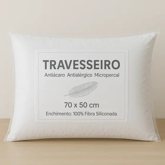 Travesseiros Kit 2 Antiácaro e Antialérgico Micropercal 70x50 – 200 fios Super Macio