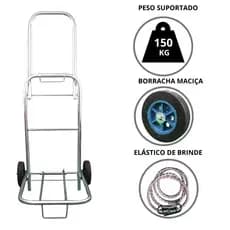 Carrinho de carga Jumbão Aço Zincado Suporta 150Kg dobrável com Elástico de Brinde
