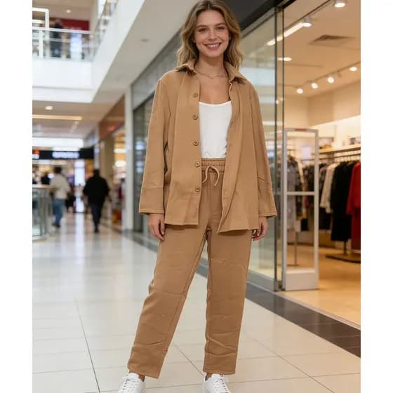 Raw Roupas Conjunto Calça com elastano e com bolso e blusa com botoes na frente