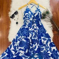 Vestido feminino, estampa floral, sem mangas