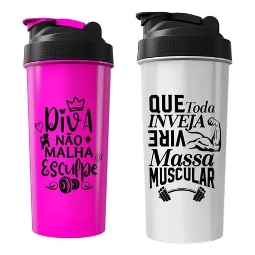 Kit 2 Coqueteleira Academia 600ml Shakeira Copo Garrafa Agua Rosa/incolor