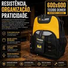 Mochila para Ferramentas Titanium Preta 25kg Tool Bag Tecido Balístico
