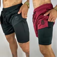 Kit 2 Bermudas 2 em 1 Para Treino Intenso Masculinas