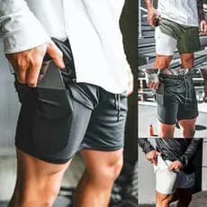 Kit 3 Bermudas Masculinas Academia 2 em 1 c/ Cueca embutida de Microfibra e Suporte para Celular
