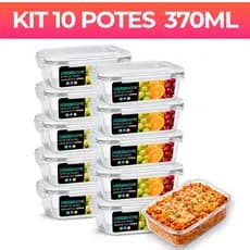 Conjunto 10 ou 5 / 3 Potes Herméticos Alimentos Marmita Fitness vidro Retangular 370ml - OliverHome
