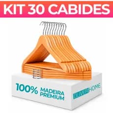 Kit 30 Cabide Madeira Marfim Barato Premium Organização Roupas Calças Loja Atacado