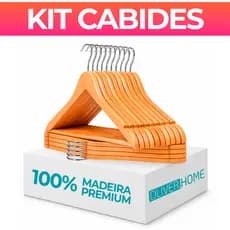 Kit 30/60/90 Cabides De Madeira Premium Marfim Para Roupas Calça Gancho Cromado