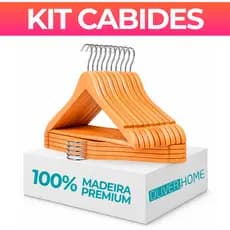 Kit Cabides De Madeira Premium Marfim Para Roupas Calça Gancho Cromado