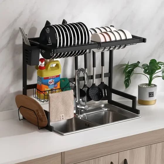 Escorredor De Louça Suspenso Aço Inoxidável Organizador Louça Preto 65cm