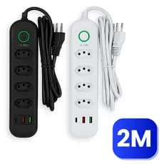 Filtro de Linha 2 Metros Extensão 4 Tomadas Régua Elétrica Universal Bivolt 110-250v Com Entrada USB