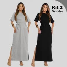 Kit 2 Vestidos Algodão Midi Premium de Manguinha Casual Evangelico