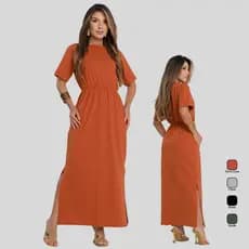 Vestido Algodão Midi Premium de Manguinha Casual Evangelico