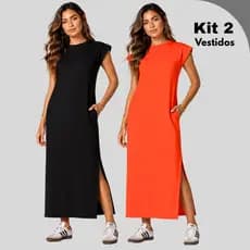 Kit 2 Vestidos Algodao Midi Muscle Casual Basico