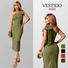 Vestido Malha Ribana Canelada Elegante Midi Festa