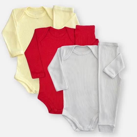Kit 6 Peças Bebê Conjunto Canelado Pagão Body e Calça Infantil 100% Algodão Qualidade Premium