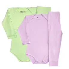Kit Conjunto 4 Peças Canelado Body e Calça 100% Algodão Bebê Infantil RN ao G Menino Menina Odicon