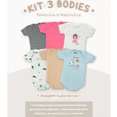 Kit 3 Body Bebê Suedine Premium Manga Curta Antialérgico