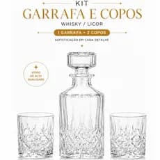 Kit Licoreira Garrafa Vidro 1L Whisky 2 Copos 230ML Decoração Licor Uísque Whiskey