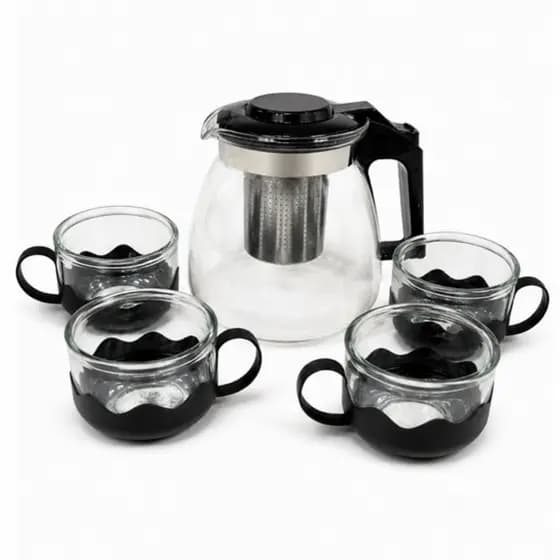 Jarra Chaleira Bule Com Infusor 1 Litro e 4 Xícaras De Vidro Plástico Kit Chá