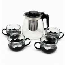 Jarra Chaleira Bule Com Infusor 1 Litro e 4 Xícaras De Vidro Plástico Kit Chá