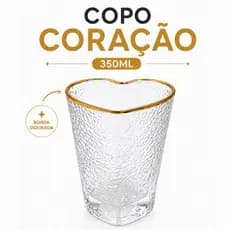 Copo De Vidro 350ml Coração com Borda Dourada Luxo
