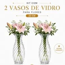 Vaso De Vidro Decorativo 2 Unidades Alto Relevo 23cm Flores Plantas