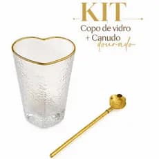 Copo De Vidro Coração 350ml Com Canudo Mexedor Inox Para Drink Bebidas Suco