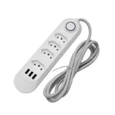 Extensão Elétrica 2m Com 4 Tomadas e 3 Entradas USB com Botão Power BM-A191